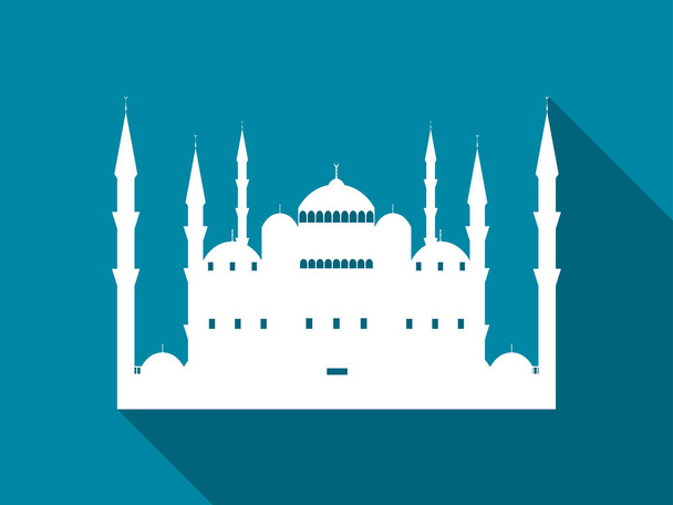 Мечеть с длинной тенью. Значок голубой мечети. Векторная иллюстрация
. - Вектор,изображение