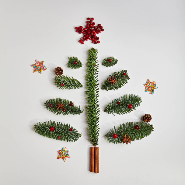 Christmas Tree made of Winter Foliage and Cinnamon Sticks - Photo, image