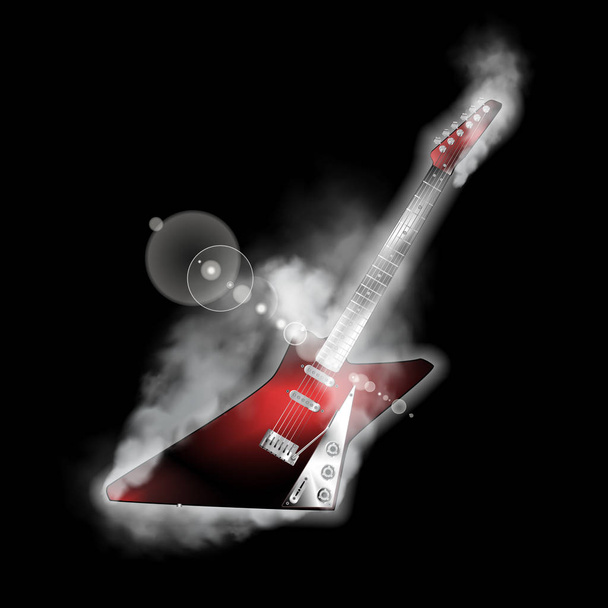 Guitarra de rock elétrica em um fundo preto com fumaça
 - Vetor, Imagem