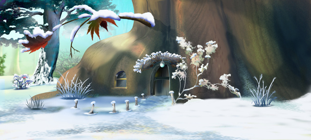 GNOME ev içinde bir kış günü orman - Fotoğraf, Görsel