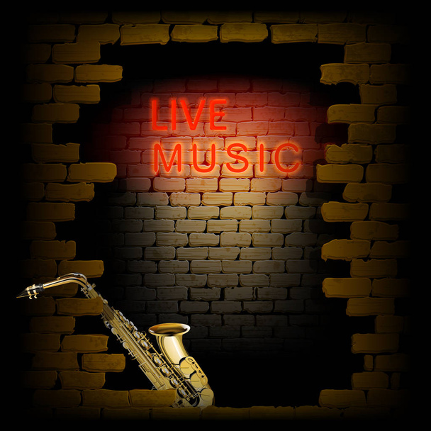 musique live néon lumière dans la porte du mur de briques saxophone
 - Vecteur, image