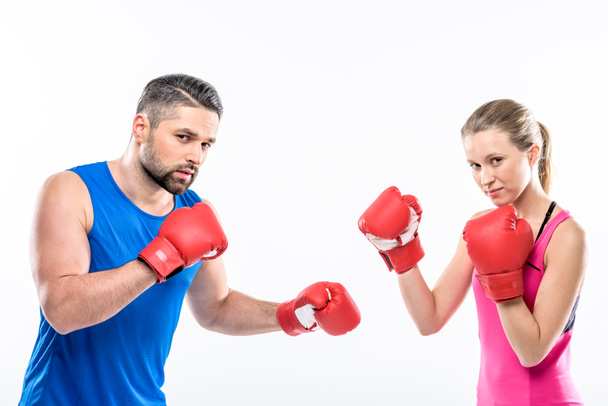Man and woman boxing - 写真・画像