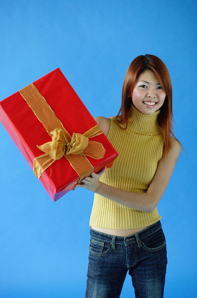 Woman with big gift box - Zdjęcie, obraz