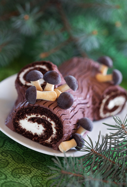 Traditional Christmas Yule Log cake - Photo, Image