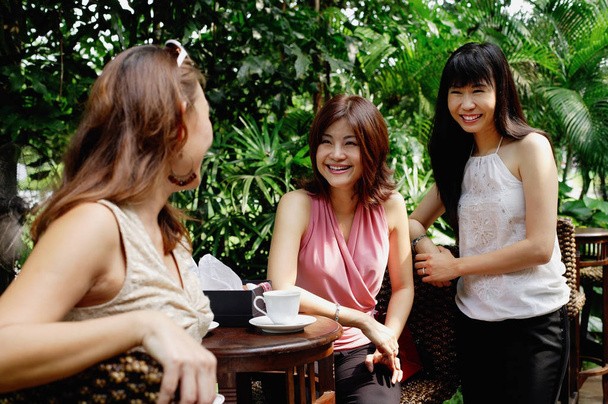 Femmes au café de jardin extérieur
 - Photo, image