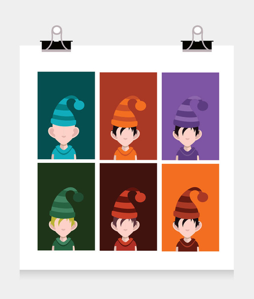 conjunto de elfos de Navidad en sombreros
  - Vector, imagen