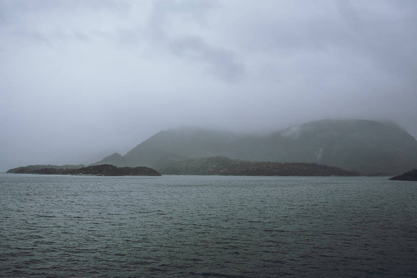 landscape of Fjords in foggy time - 写真・画像