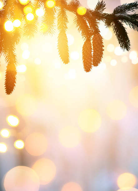 Χριστουγεννιάτικο φόντο με το χριστουγεννιάτικο δέντρο και διακοπές φως - Φωτογραφία, εικόνα