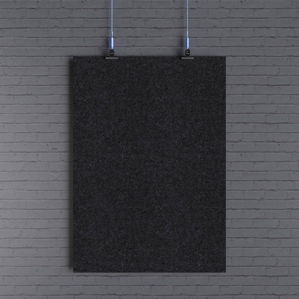 Papieren poster van de lege sjabloon opknoping over muur. 3D illustratie - Foto, afbeelding