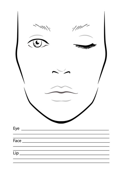 Carta facial Maquillaje Artista en blanco. Plantilla. Ilustración vectorial
. - Vector, Imagen