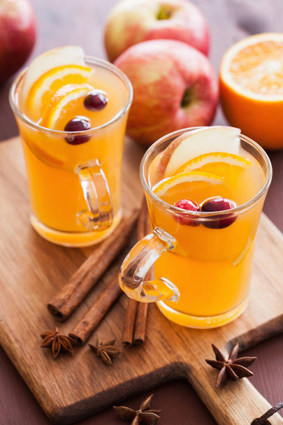 hete appel sinaasappel cider met kaneel kruiden opwarming drank - Foto, afbeelding