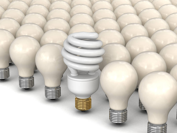 Ampoule à économie d'énergie et lampes à incandescence. Image avec chemin de coupure
 - Photo, image