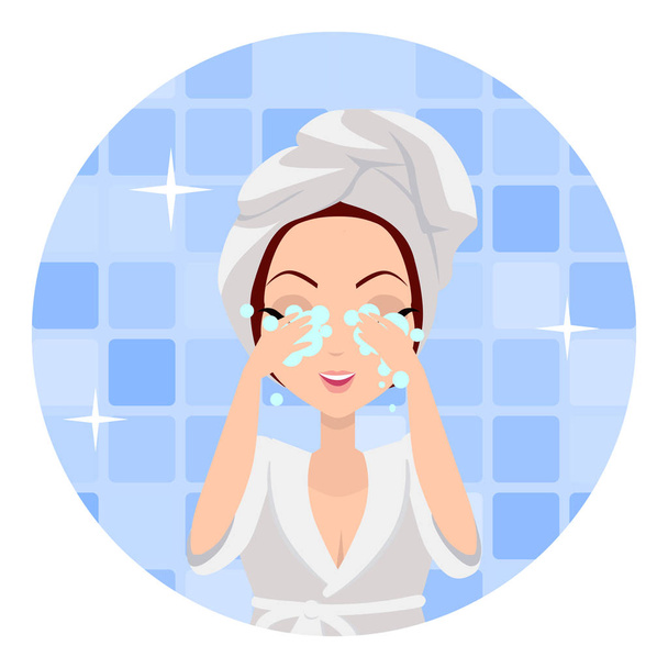 Girl Cleaning and Care Her Face - Vector, Imagen