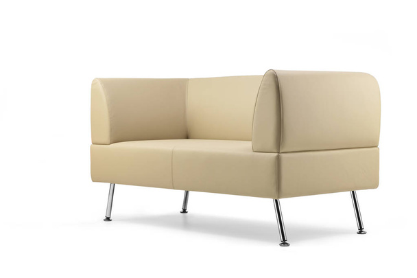 Beige leather sofa side view - Photo, Image