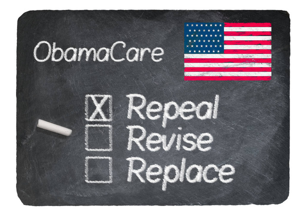 Conceito de Obamacare usando giz na lousa quadro negro
 - Foto, Imagem