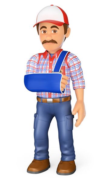 3D Worker with arm in sling. Профессиональная авария
 - Фото, изображение