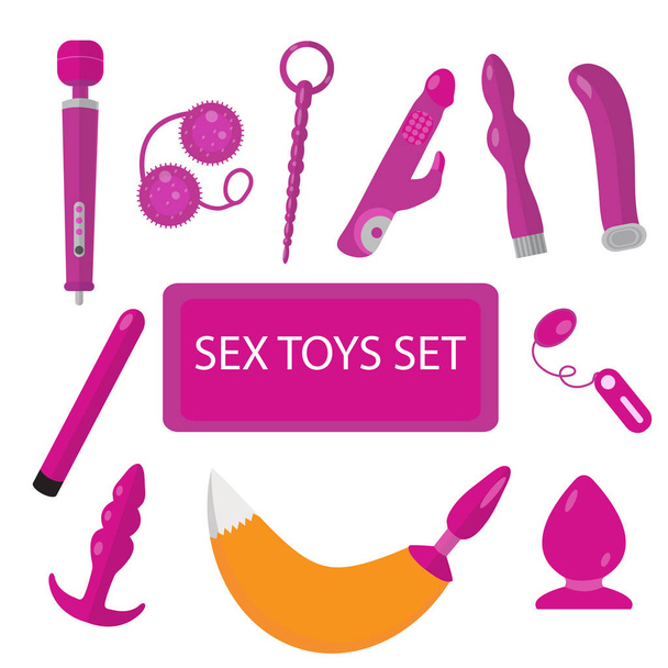 Sex shop vector icons, symbols set. Flat style. illustration, clip art - Vector, Image