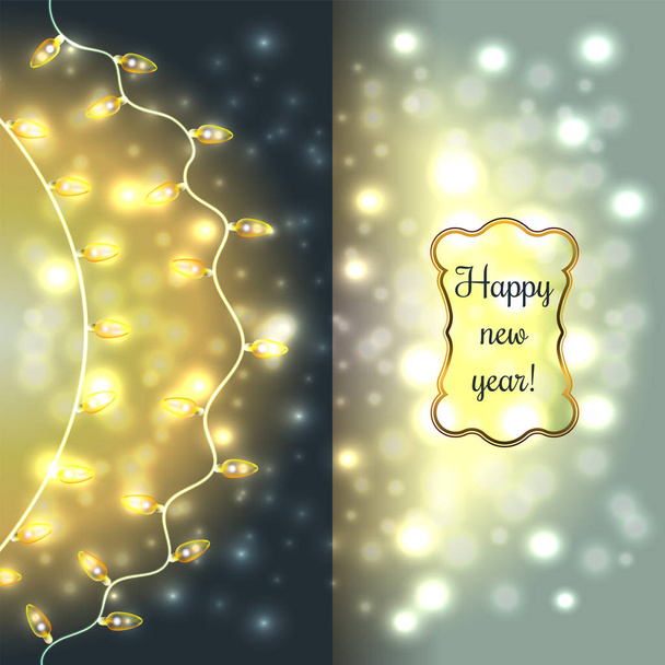 Barevné svítící vánoční Lights.Vector prvky lze použít jako pozadí pro novoroční dekorace. Holiday ilustrace, světelný elektrický věnec, lesklé žárovky a drát - Vektor, obrázek