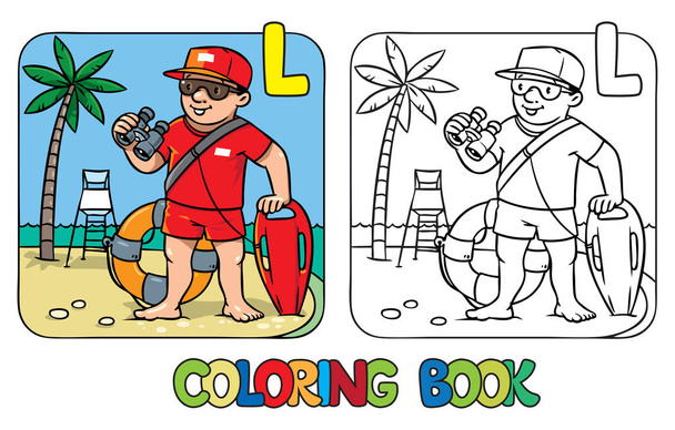 Livro de colorir salva-vidas. Alfabeto L Profissão ABC
 - Vetor, Imagem