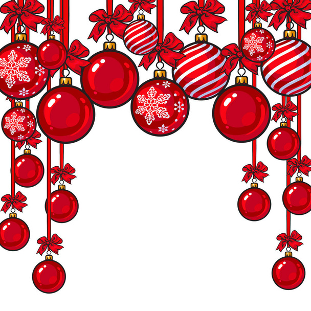 Красные рождественские шары с лентой и луками
 - Фото, изображение