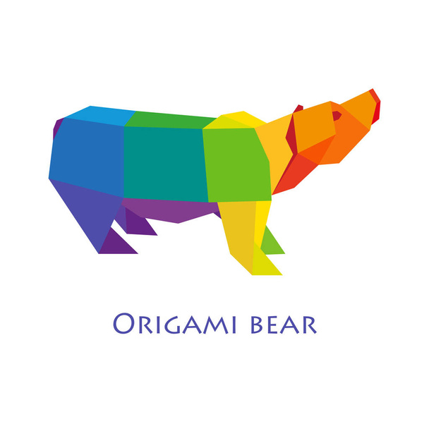 Illustration of flat design with origami bear isolated on grey background - Вектор,изображение