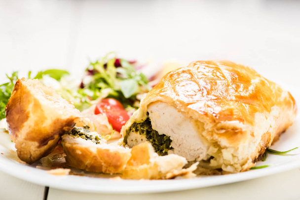 chicken breast stuffed spinach in puff pastry - Photo, Image