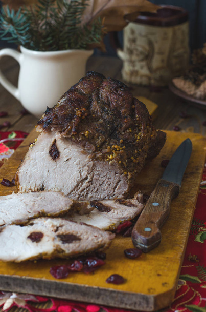 Baked ham with dried cranberries and honey mustard     - Photo, Image