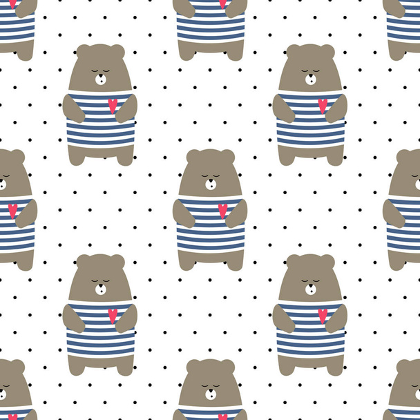 Schattige beer naadloze patroon op de achtergrond van de polka dots. - Vector, afbeelding