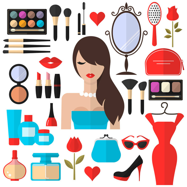 Beauty, Cosmetic and Makeup Vector flat Icons Set . - Vector, Image