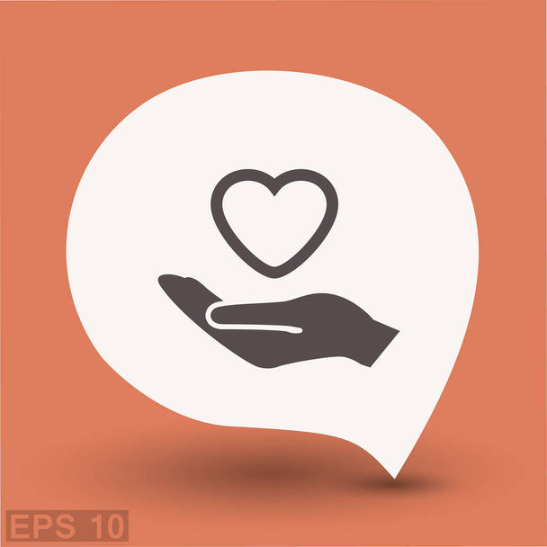Pictograph of heart in hand - Vector, Image