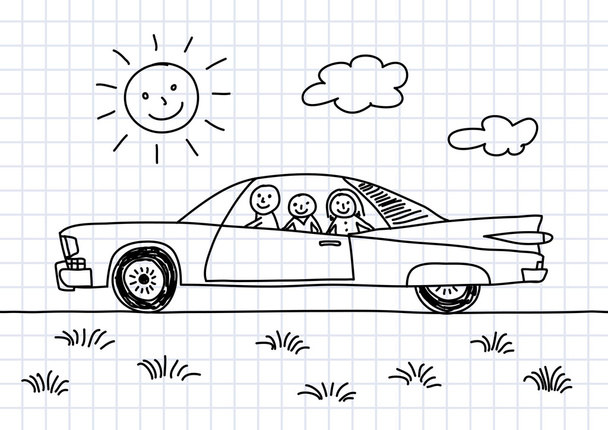 tekening van de auto op gekwadrateerde papier - Vector, afbeelding
