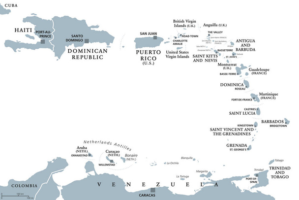 Lesser Antilles political map - Vector, Image