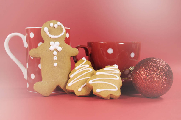 Gingerbread man with red polka dot coffee mug - Photo, Image