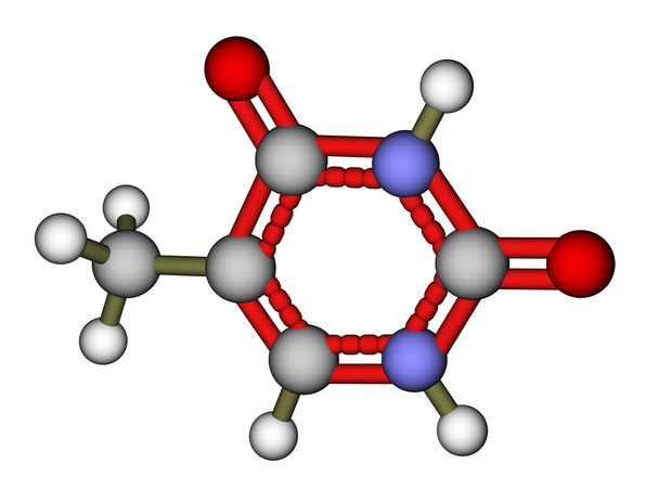 Нуклеобаза тимин шары и палочки молекулярной модели
 - Фото, изображение