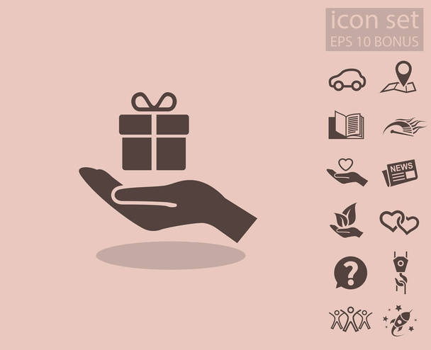 Pictograph of gift on hand - Vector, Image