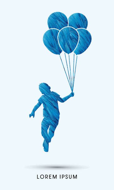 Little Boy jumping with balloons - Vektor, Bild