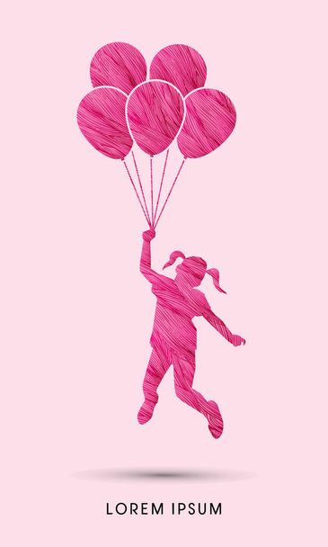 Little Girl jumping with balloons - Vektor, Bild