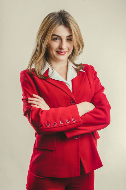 lady in red jacket - Фото, изображение