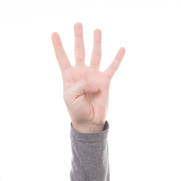Χέρι αρίθμηση υπογράψουν τέσσερις δάχτυλο απομονωμένες - Φωτογραφία, εικόνα