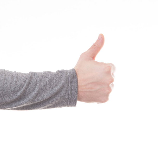 Мужчина руки большой палец вверх знак изолирован
 - Фото, изображение