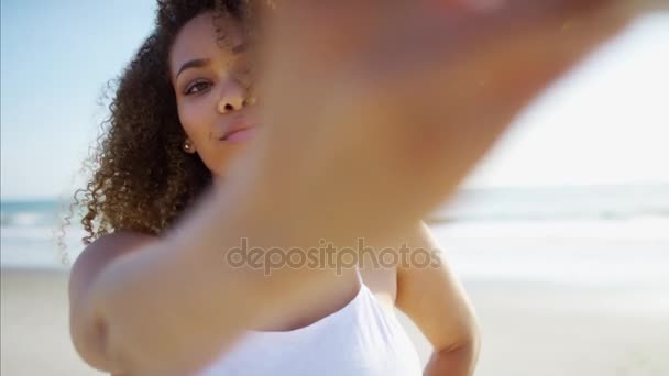 female smiling for a selfie photo - Кадри, відео