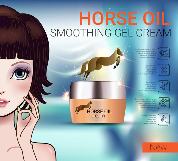 Vector Illustration with Manga style girl and horse oil Cream - Vector, Image