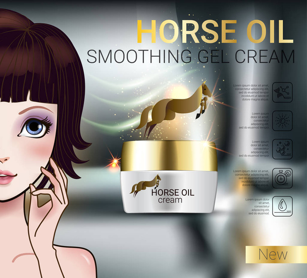 Illustration vectorielle avec huile de cheval et fille style manga Crème
 - Vecteur, image