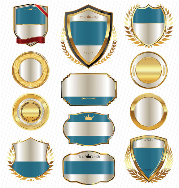 Коллекция лавровых венков и значков с золотыми щитами  - Вектор,изображение