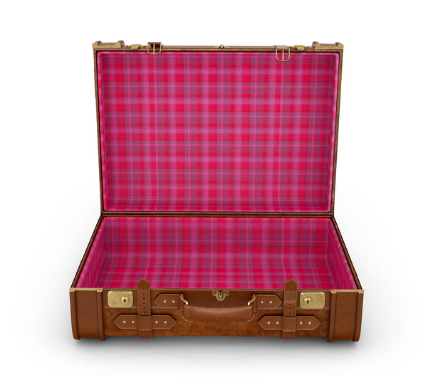 Closed leather suitcase on a white background. 3D illustration - Foto, Imagem