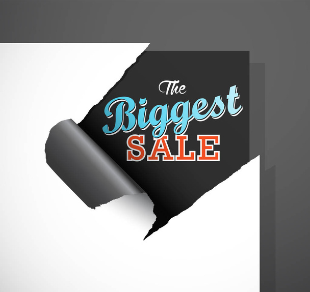The Biggest Sale text uncovered from teared paper corner. - Vecteur, image