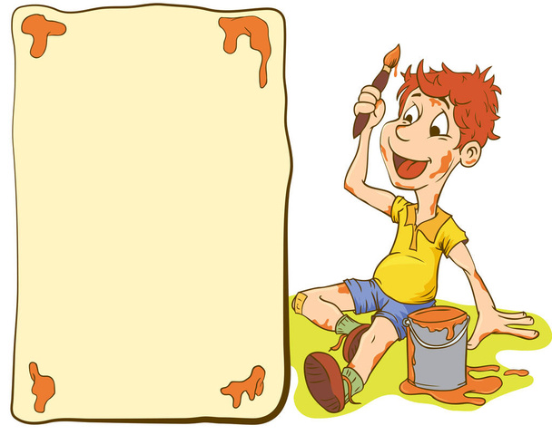 Mały chłopiec dziecko ilustracja farby pocztówka - Wektor, obraz
