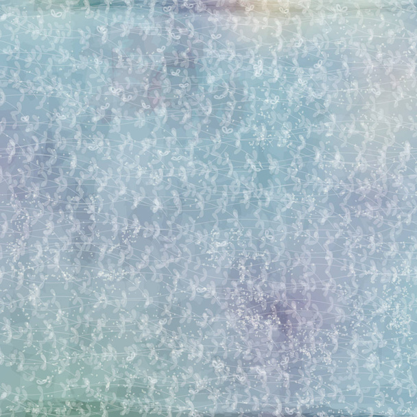 handgezeichneter blauer Kritzelhintergrund mit floralem Muster, alter Textur und bunten Flecken. - Vektor, Bild