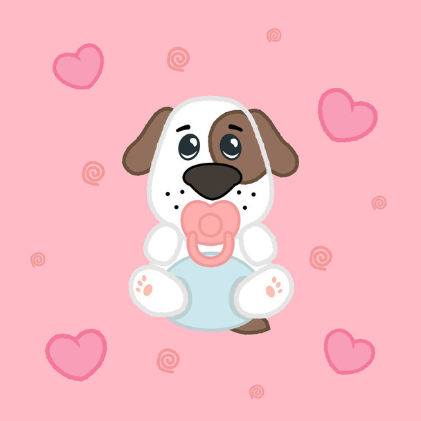 Cartoon cute girl puppy in diaper, drawing for kids.Vector illustration. - Vector, Image