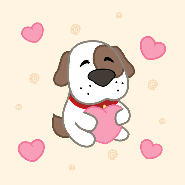 Cartoon cute puppy with hearts, drawing for kids.Vector illustration. - Vector, Image